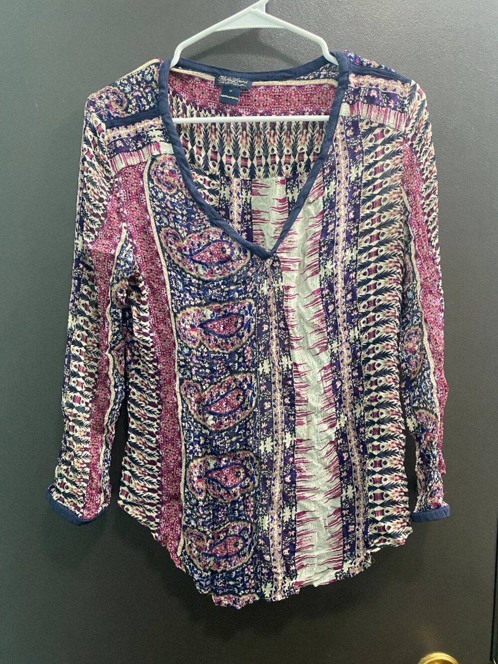 Lucky Brand Boho Paisley Print 3/4 Sleeve Blouse Medium